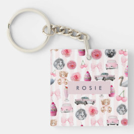 Llavero Monograma Bola de Discoteca Retro Rosa Sonrosado C