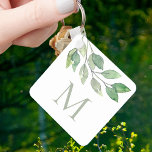 Llavero Monograma Botánico<br><div class="desc">Esta cadena botánica está decorada con una follaje acuarela en tonos verdes. Personalizable fácil. Acuarela original © Michele Davies.</div>