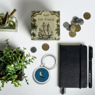 Llavero Monograma botánico azul Keychain