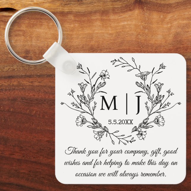 Llavero monograma botánico gracias boda (Anverso)