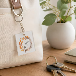 Llavero Monograma botánico personalizado de otoño