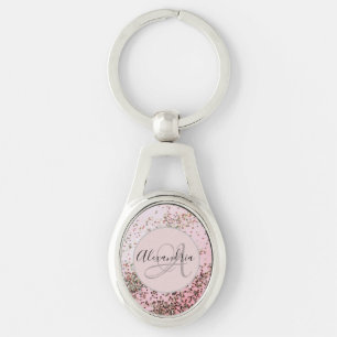 Llavero Monograma Champagne Confetti rosa personalizado