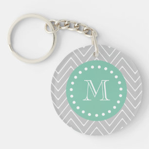 Llavero Monograma Chevron moderno gris y mint