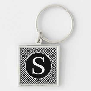 Llavero Monograma Clásico Serif RF Diamond Circle Negro