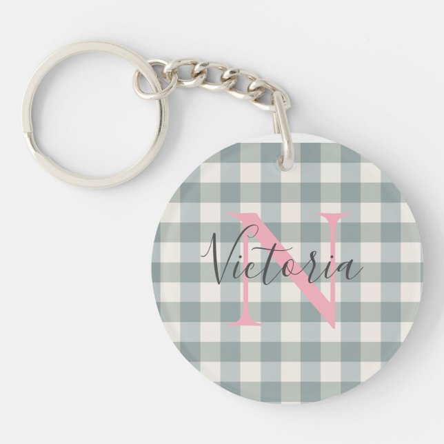 Llavero Monograma Comprobación de búfalo Plaid Gingham Nom (Frente)
