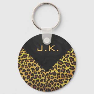 Llavero Monograma con leopardo marrón y amarillo