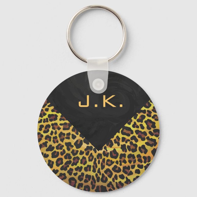 Llavero Monograma con leopardo marrón y amarillo (Anverso)