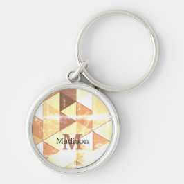 Llavero Monograma con patrón geométrico marrón amarillo vi