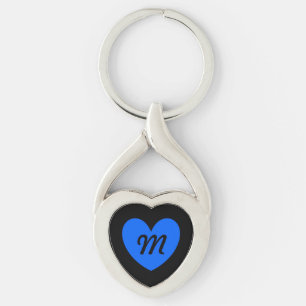 Llavero Monograma Corazón azul sobre negro