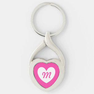 Llavero Monograma corazón blanco en fucsia rosa
