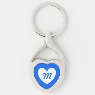 Llavero Monograma Corazón blanco sobre azul