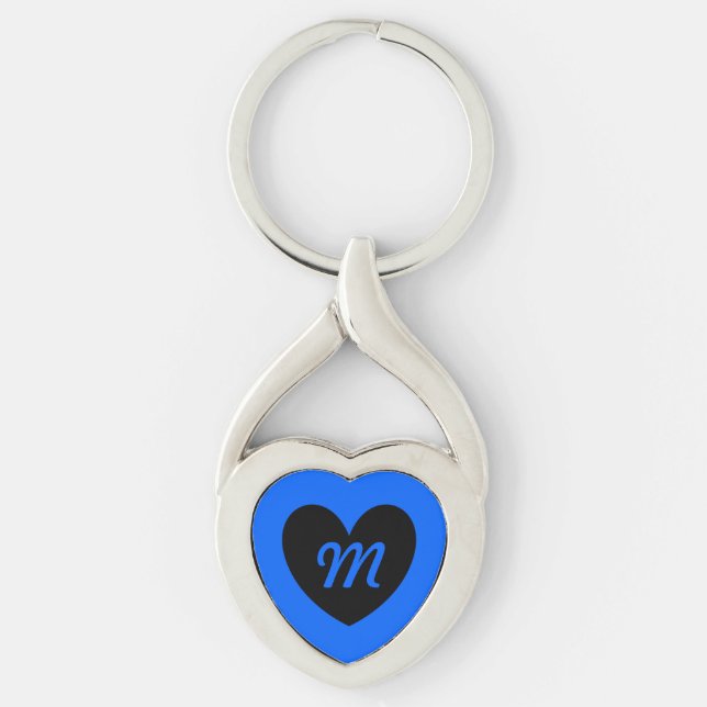 Llavero Monograma Corazón negro sobre azul (Anverso)