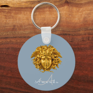 Llavero Monograma Couture Oro Medusa Máscara Dusty Azul