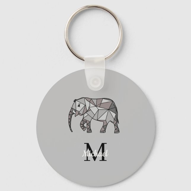 Llavero Monograma Cute Graphics Elephant Personalizado Neg (Anverso)