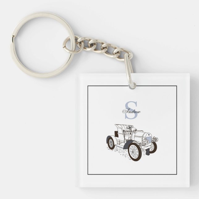 Llavero Monograma Cute Graphics Personalizado Auto Negro (Frente)