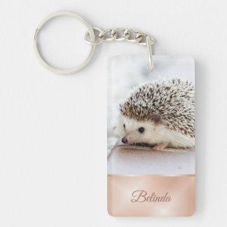 Llavero Monograma Cute Hedgehog Rosa Gold
