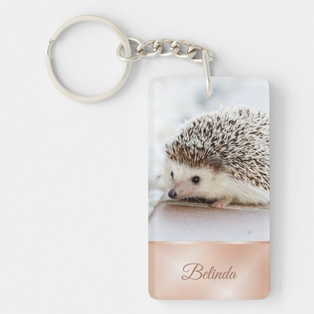 Llavero Monograma Cute Hedgehog Rosa Gold (Frente)