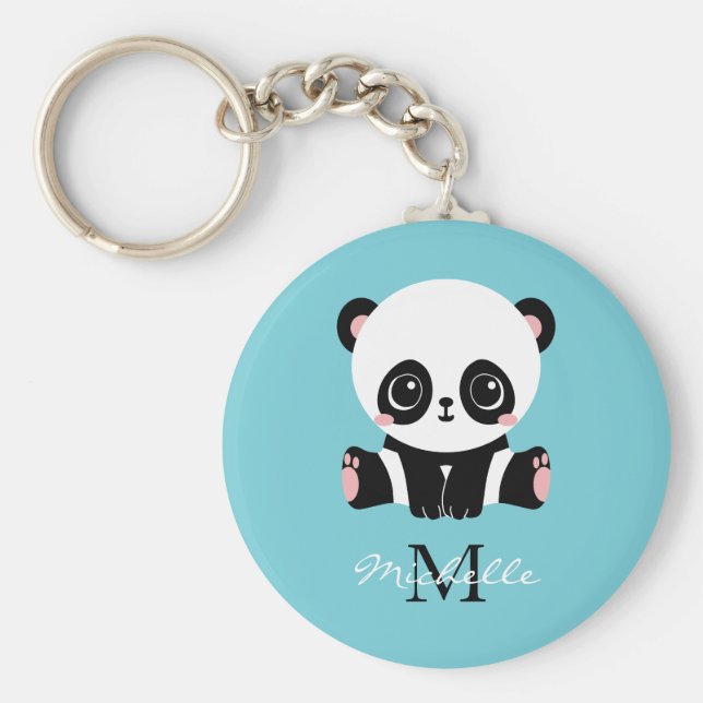 Llavero Monograma Cute Panda Goma de burbuja personalizada (Frente)