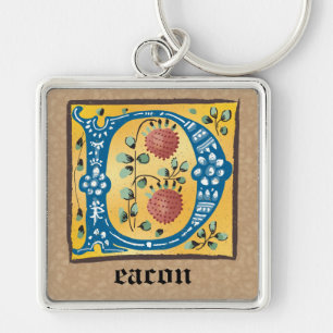 Llavero Monograma D aluminado con flores medievales cuadra