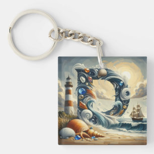 Llavero Monograma D del faro marino oceánico