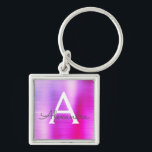 Llavero Monograma de acero inoxidable color rosa y púrpura<br><div class="desc">Hot Pink and Purple Ombre Faux Stainless Steel Metallic Elegant Keychain. Estas cadenas de claves se pueden personalizar para incluir su nombre inicial y su nombre de pila. Estas cadenas de claves hacen grandes favores de cumpleaños,  ducha de novia o fiesta de soltera.</div>