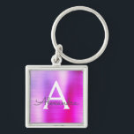 Llavero Monograma de acero inoxidable color rosa y púrpura<br><div class="desc">Hot Pink and Purple Ombre Faux Stainless Steel Metallic Elegant Keychain. Estas cadenas de claves se pueden personalizar para incluir su nombre inicial y su nombre de pila. Estas cadenas de claves hacen grandes favores de cumpleaños,  ducha de novia o fiesta de soltera.</div>