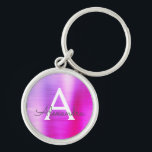 Llavero Monograma de acero inoxidable color rosa y púrpura<br><div class="desc">Hot Pink and Purple Ombre Faux Stainless Steel Metallic Elegant Keychain. Estas cadenas de claves se pueden personalizar para incluir su nombre inicial y su nombre de pila. Estas cadenas de claves hacen grandes favores de cumpleaños,  ducha de novia o fiesta de soltera.</div>