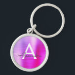 Llavero Monograma de acero inoxidable color rosa y púrpura<br><div class="desc">Hot Pink and Purple Ombre Faux Stainless Steel Metallic Elegant Keychain. Estas cadenas de claves se pueden personalizar para incluir su nombre inicial y su nombre de pila. Estas cadenas de claves hacen grandes favores de cumpleaños,  ducha de novia o fiesta de soltera.</div>