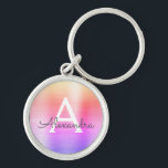 Llavero Monograma de acero inoxidable color rosa y púrpura<br><div class="desc">Cláusula elegante de acero inoxidable metálico pastel rosa,  Naranja y púrpura. Estas cadenas de claves se pueden personalizar para incluir su nombre inicial y su nombre de pila. Estas cadenas de claves hacen grandes favores de cumpleaños,  ducha de novia o fiesta de soltera.</div>