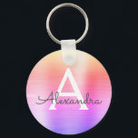 Llavero Monograma de acero inoxidable color rosa y púrpura<br><div class="desc">Cláusula elegante de acero inoxidable metálico pastel rosa,  Naranja y púrpura. Estas cadenas de claves se pueden personalizar para incluir su nombre inicial y su nombre de pila. Estas cadenas de claves hacen grandes favores de cumpleaños,  ducha de novia o fiesta de soltera.</div>