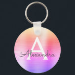 Llavero Monograma de acero inoxidable color rosa y púrpura<br><div class="desc">Cláusula elegante de acero inoxidable metálico pastel rosa,  Naranja y púrpura. Estas cadenas de claves se pueden personalizar para incluir su nombre inicial y su nombre de pila. Estas cadenas de claves hacen grandes favores de cumpleaños,  ducha de novia o fiesta de soltera.</div>