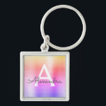 Llavero Monograma de acero inoxidable color rosa y púrpura<br><div class="desc">Cláusula elegante de acero inoxidable metálico pastel rosa,  Naranja y púrpura. Estas cadenas de claves se pueden personalizar para incluir su nombre inicial y su nombre de pila. Estas cadenas de claves hacen grandes favores de cumpleaños,  ducha de novia o fiesta de soltera.</div>