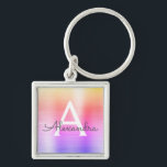 Llavero Monograma de acero inoxidable color rosa y púrpura<br><div class="desc">Cláusula elegante de acero inoxidable metálico pastel rosa,  Naranja y púrpura. Estas cadenas de claves se pueden personalizar para incluir su nombre inicial y su nombre de pila. Estas cadenas de claves hacen grandes favores de cumpleaños,  ducha de novia o fiesta de soltera.</div>