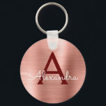 Llavero Monograma de acero inoxidable de color rosa rosa d<br><div class="desc">Rubor Pink - Rosa Gold y Burgundy Faux Stainless Steel Metallic Elegant Keychain. Estas cadenas de claves se pueden personalizar para incluir su nombre inicial y su nombre de pila. Estas cadenas de claves hacen grandes favores de cumpleaños,  ducha de novia o fiesta de soltera.</div>