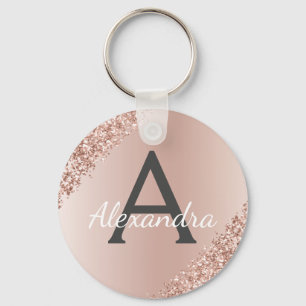Llavero Monograma de acero inoxidable falso de oro rosa