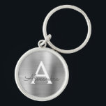 Llavero Monograma de acero inoxidable Faux Silver de lujo<br><div class="desc">Clásica Elegante Metálica De Acero Inoxidable De Lujo Plata Faux. Estas cadenas de claves se pueden personalizar para incluir su nombre inicial y su nombre de pila. Estas cadenas de claves hacen grandes favores de cumpleaños,  ducha de novia o fiesta de soltera.</div>