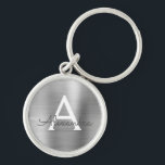 Llavero Monograma de acero inoxidable Faux Silver de lujo<br><div class="desc">Clásica Elegante Metálica De Acero Inoxidable De Lujo Plata Faux. Estas cadenas de claves se pueden personalizar para incluir su nombre inicial y su nombre de pila. Estas cadenas de claves hacen grandes favores de cumpleaños,  ducha de novia o fiesta de soltera.</div>