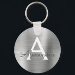 Llavero Monograma de acero inoxidable Faux Silver de lujo<br><div class="desc">Clásica Elegante Metálica De Acero Inoxidable De Lujo Plata Faux. Estas cadenas de claves se pueden personalizar para incluir su nombre inicial y su nombre de pila. Estas cadenas de claves hacen grandes favores de cumpleaños,  ducha de novia o fiesta de soltera.</div>