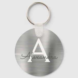 Llavero Monograma de acero inoxidable Faux Silver de lujo