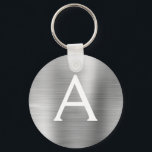 Llavero Monograma de acero inoxidable Faux Silver de lujo<br><div class="desc">Clásica Elegante Metálica De Acero Inoxidable De Lujo Plata Faux. Estas cadenas de claves se pueden personalizar para incluir su nombre inicial y su nombre de pila. Estas cadenas de claves hacen grandes favores de cumpleaños,  ducha de novia o fiesta de soltera.</div>