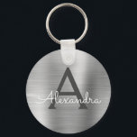 Llavero Monograma de acero inoxidable Faux Silver de lujo<br><div class="desc">Clásica Elegante Metálica De Acero Inoxidable De Lujo Plata Faux. Estas cadenas de claves se pueden personalizar para incluir su nombre inicial y su nombre de pila. Estas cadenas de claves hacen grandes favores de cumpleaños,  ducha de novia o fiesta de soltera.</div>