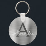 Llavero Monograma de acero inoxidable Faux Silver de lujo<br><div class="desc">Clásica Elegante Metálica De Acero Inoxidable De Lujo Plata Faux. Estas cadenas de claves se pueden personalizar para incluir su nombre inicial y su nombre de pila. Estas cadenas de claves hacen grandes favores de cumpleaños,  ducha de novia o fiesta de soltera.</div>