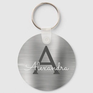 Llavero Monograma de acero inoxidable Faux Silver de lujo