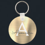 Llavero Monograma de acero inoxidable Gold Faux de lujo<br><div class="desc">Cadena De Claves Elegante Metálica De Acero Inoxidable De Lujo De Oro. Estas cadenas de claves se pueden personalizar para incluir su nombre inicial y su nombre de pila. Estas cadenas de claves hacen grandes favores de cumpleaños,  ducha de novia o fiesta de soltera.</div>