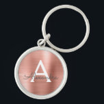 Llavero Monograma de Acero Inoxidable Rosa Faux<br><div class="desc">Cláusula elegante metálica de acero inoxidable rosa rosa de oro Faux. Estas cadenas de claves se pueden personalizar para incluir su nombre inicial y su nombre de pila. Estas cadenas de claves hacen grandes favores de cumpleaños,  ducha de novia o fiesta de soltera.</div>