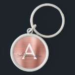 Llavero Monograma de Acero Inoxidable Rosa Faux<br><div class="desc">Cláusula elegante metálica de acero inoxidable rosa rosa de oro Faux. Estas cadenas de claves se pueden personalizar para incluir su nombre inicial y su nombre de pila. Estas cadenas de claves hacen grandes favores de cumpleaños,  ducha de novia o fiesta de soltera.</div>