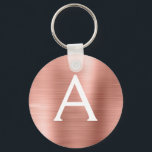 Llavero Monograma de Acero Inoxidable Rosa Faux<br><div class="desc">Cláusula elegante metálica de acero inoxidable rosa rosa de oro Faux. Estas cadenas de claves se pueden personalizar para incluir su nombre inicial y su nombre de pila. Estas cadenas de claves hacen grandes favores de cumpleaños,  ducha de novia o fiesta de soltera.</div>