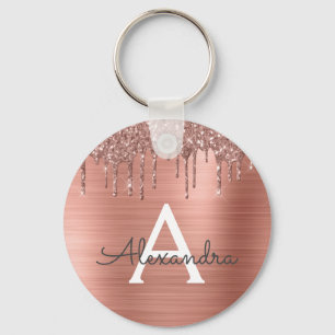 Llavero Monograma de Acero Inoxidable Rosa Faux