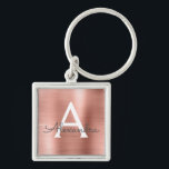 Llavero Monograma de Acero Inoxidable Rosa Faux<br><div class="desc">Cláusula elegante metálica de acero inoxidable rosa rosa de oro Faux. Estas cadenas de claves se pueden personalizar para incluir su nombre inicial y su nombre de pila. Estas cadenas de claves hacen grandes favores de cumpleaños,  ducha de novia o fiesta de soltera.</div>