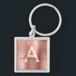 Llavero Monograma de Acero Inoxidable Rosa Faux<br><div class="desc">Cláusula elegante metálica de acero inoxidable rosa rosa de oro Faux. Estas cadenas de claves se pueden personalizar para incluir su nombre inicial y su nombre de pila. Estas cadenas de claves hacen grandes favores de cumpleaños,  ducha de novia o fiesta de soltera.</div>